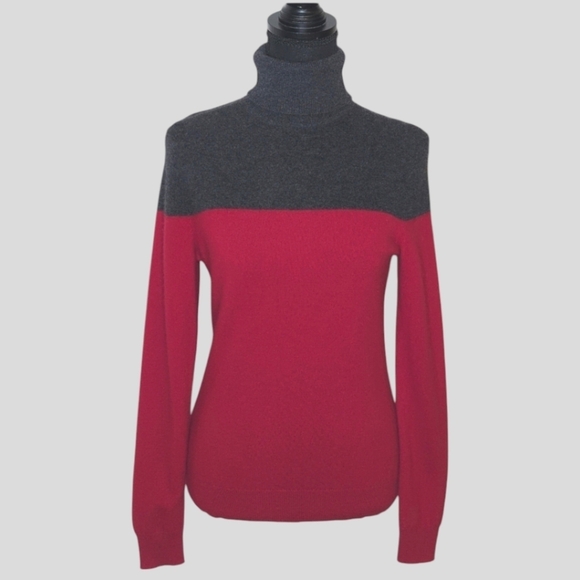 Lord & Taylor 100% Cashmere Red Gray Classic Turtleneck Sweater S - Picture 10 of 10